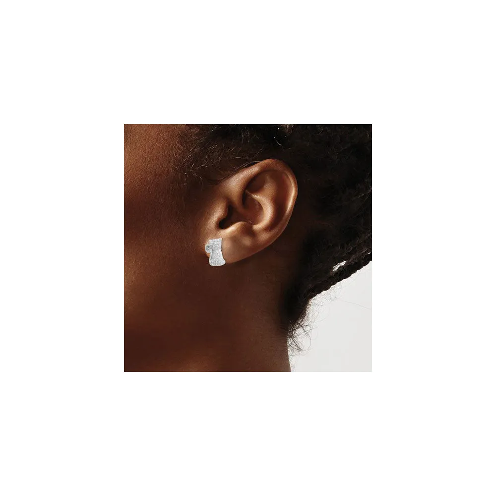 Bejeweled Sitting Cat CZ Stud Earrings (Silver)