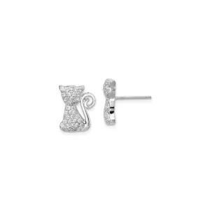 Bejeweled Sitting Cat CZ Stud Earrings (Silver)