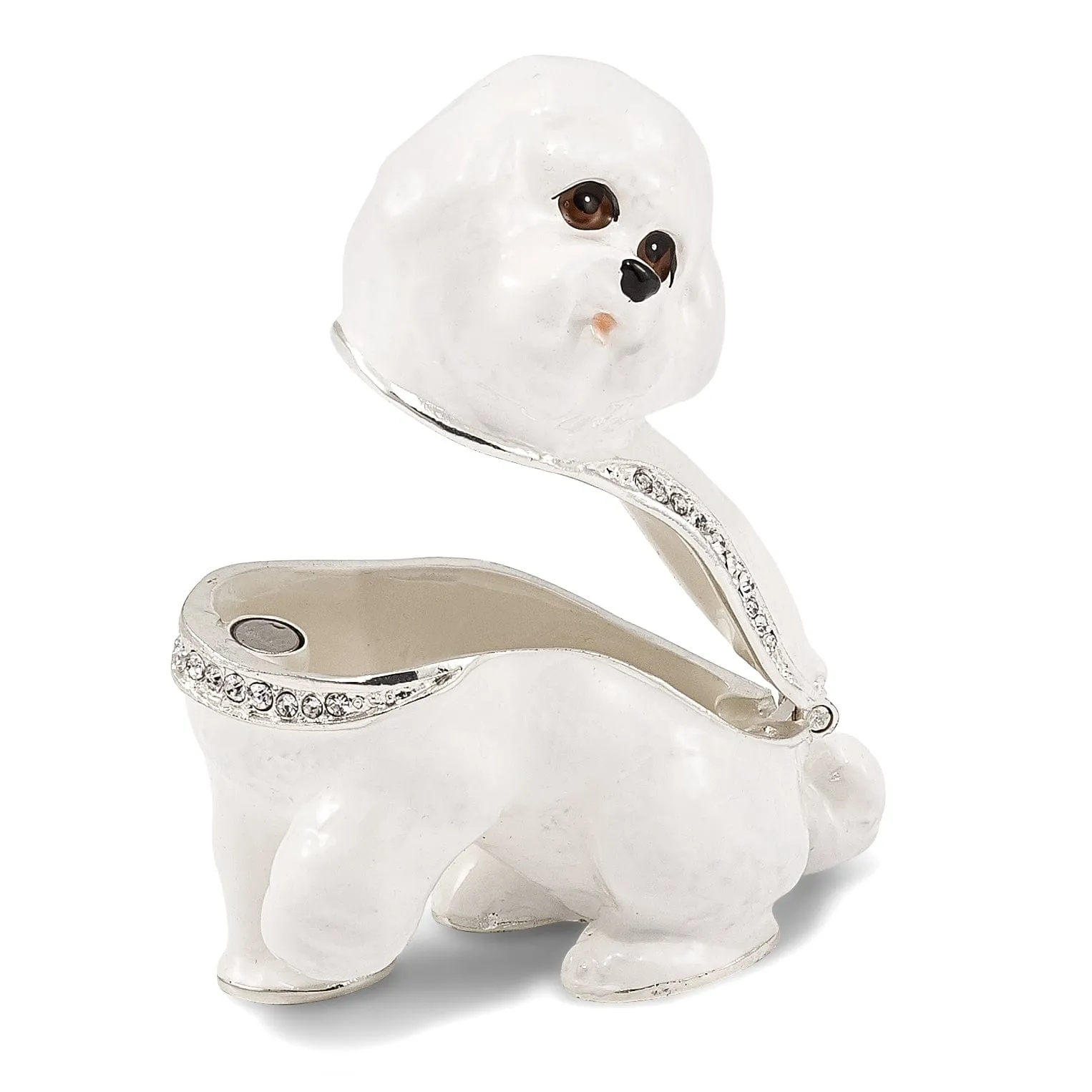 Bejeweled White Color Enamel Finish BRENDA Bichon Frise Trinket Box