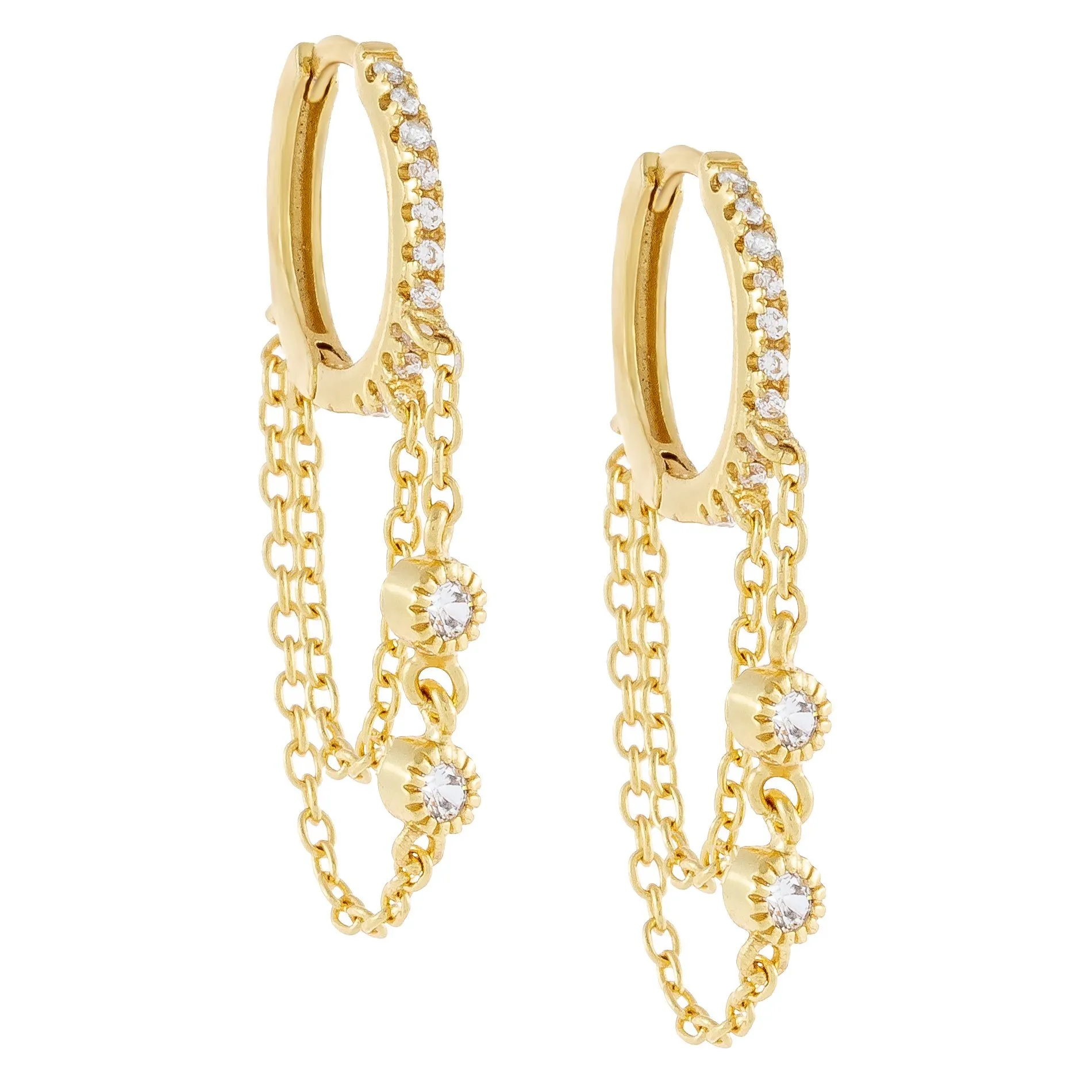 Bezel Chain Huggie Earring