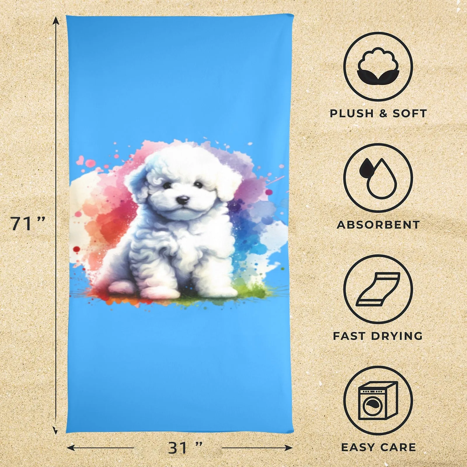 Bichon Puppy Beach Towel - Watercolor