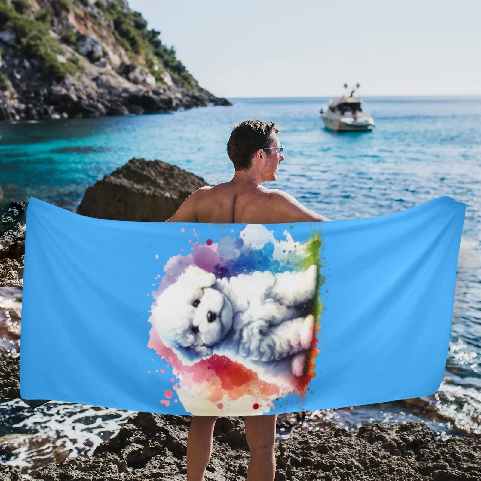 Bichon Puppy Beach Towel - Watercolor