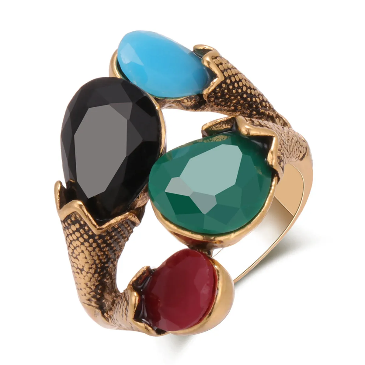 Black & 18K Gold-Plated Pear-Cut Ring