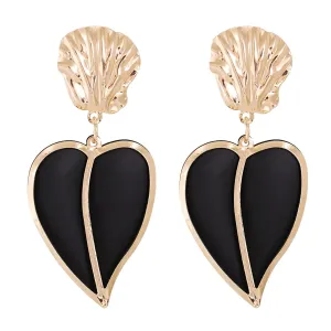 Black Enamel & 18K Gold-Plated Heart Drop Earrings