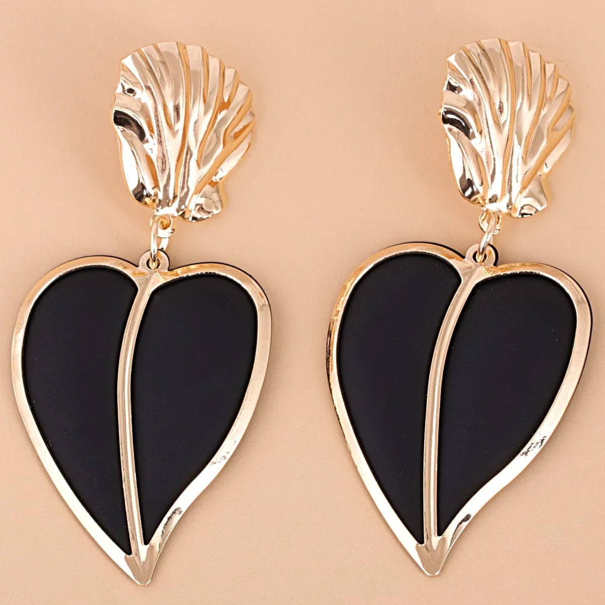 Black Enamel & 18K Gold-Plated Heart Drop Earrings