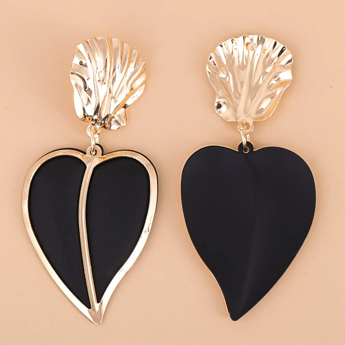 Black Enamel & 18K Gold-Plated Heart Drop Earrings