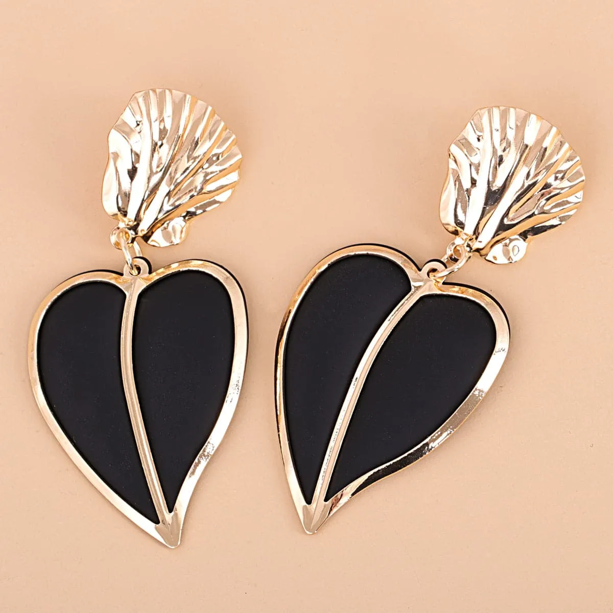 Black Enamel & 18K Gold-Plated Heart Drop Earrings