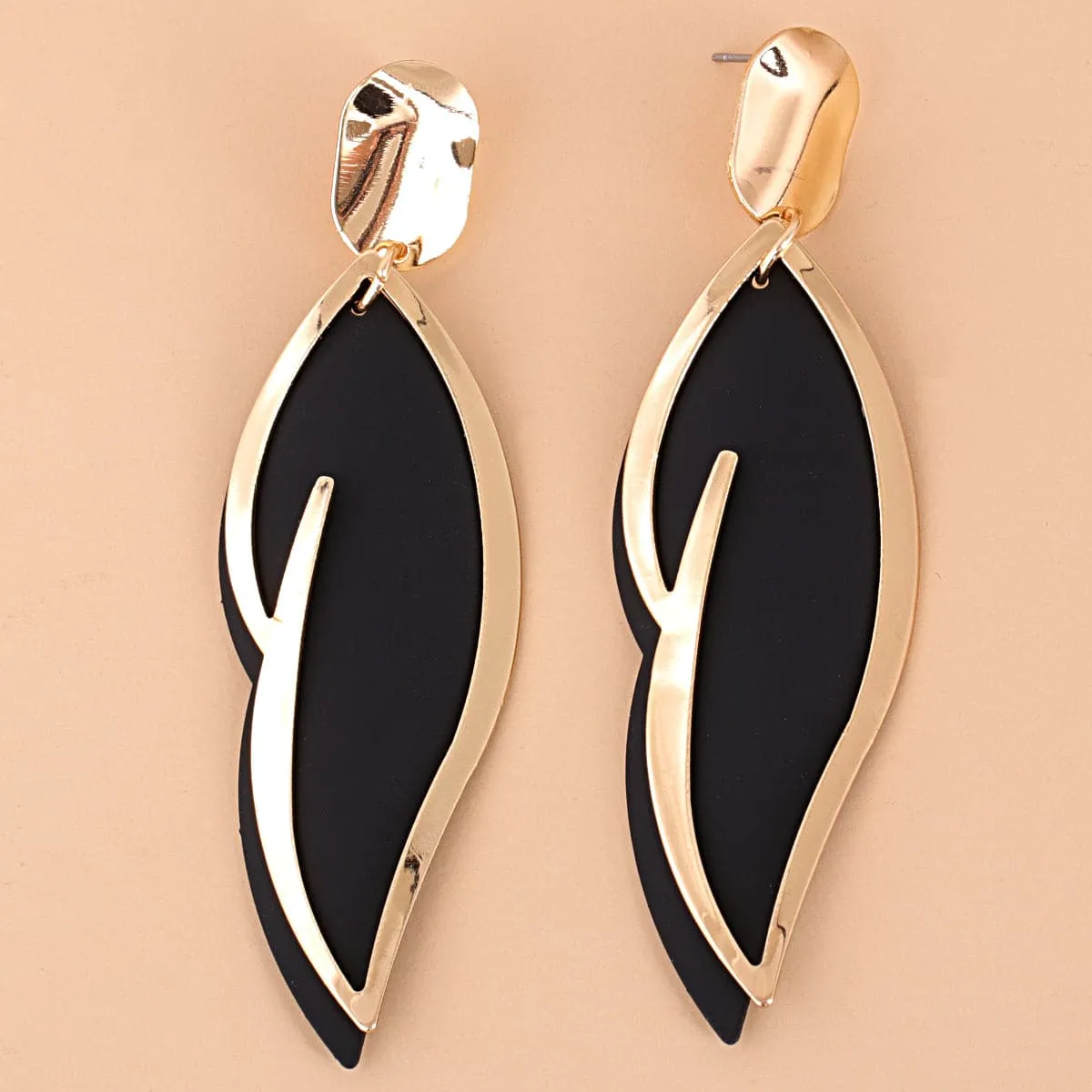 Black Enamel & 18K Gold-Plated Leaf Drop Earrings