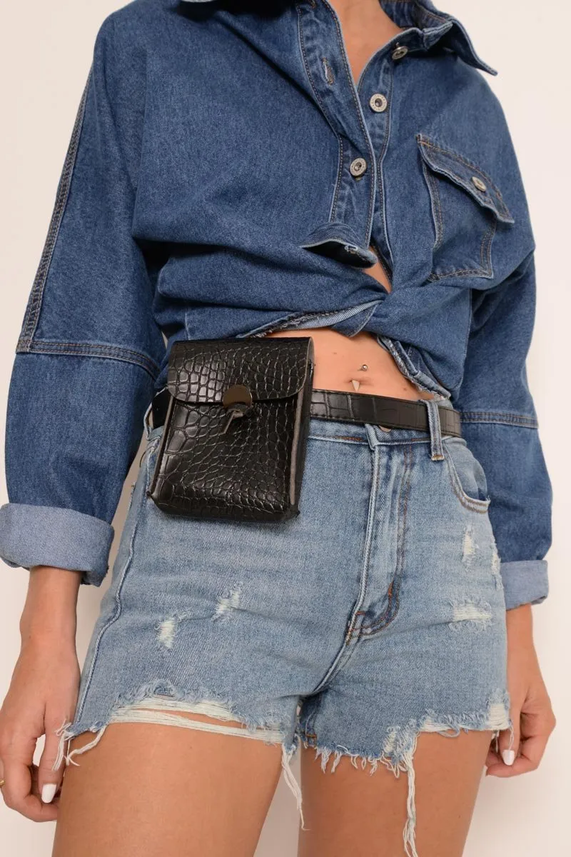 Black Faux Croc Bumbag - Ivoree
