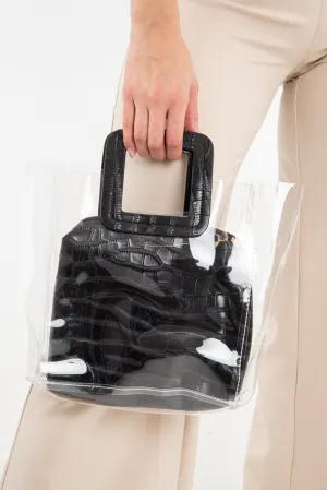 Black Faux Croc Insert Clear Perspex Bag - Dhalia