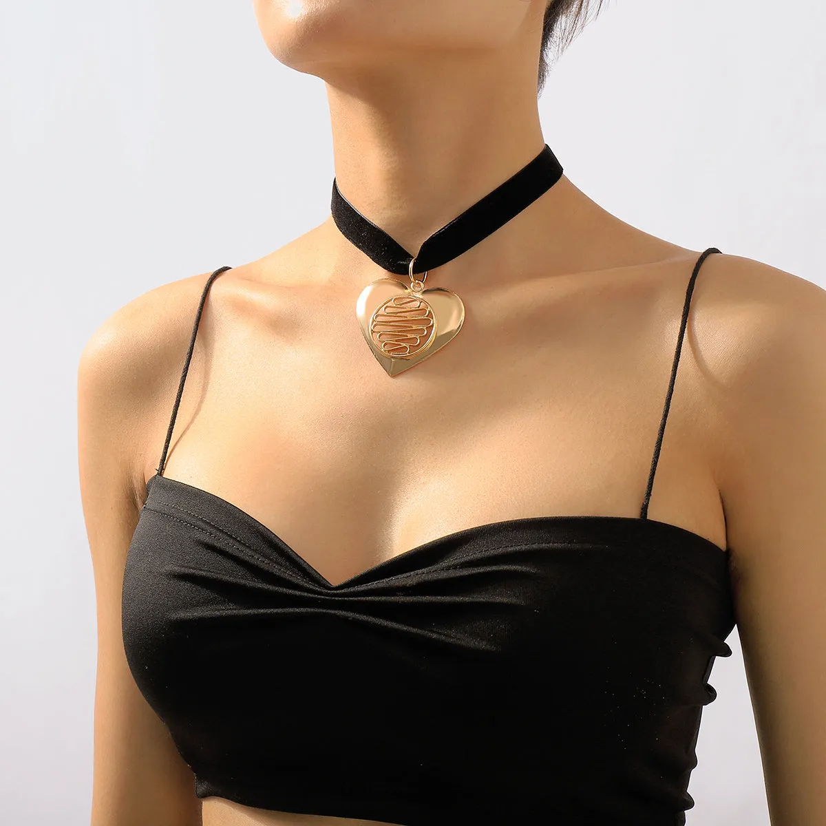 Black Nylon & 18K Gold-Plated Stripped Heart Choker Necklace