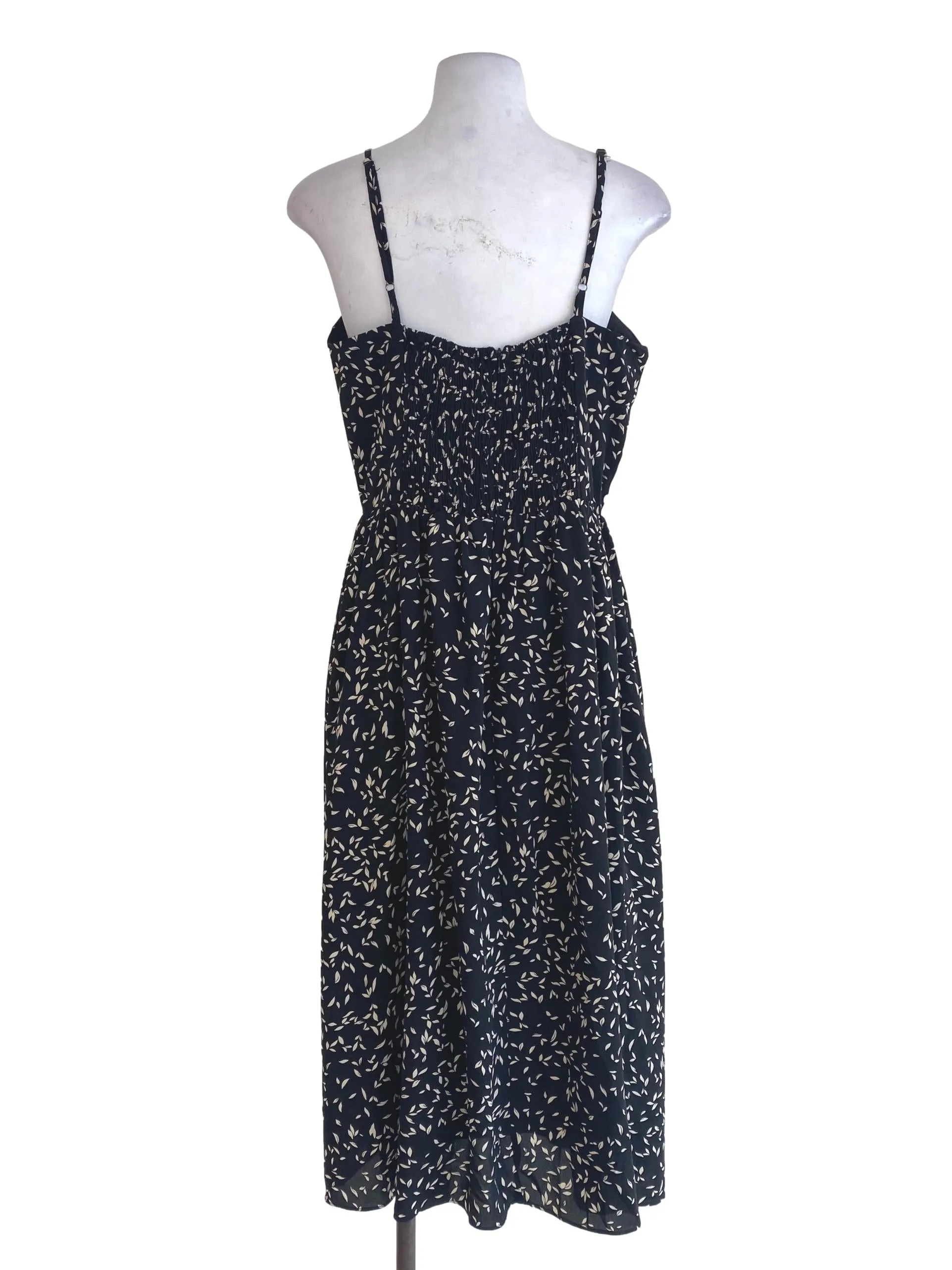 Black Patterned Blouson Dress