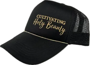 Black Pony Trucker Hat w/ Tan Logo & ✨Bill Bling✨