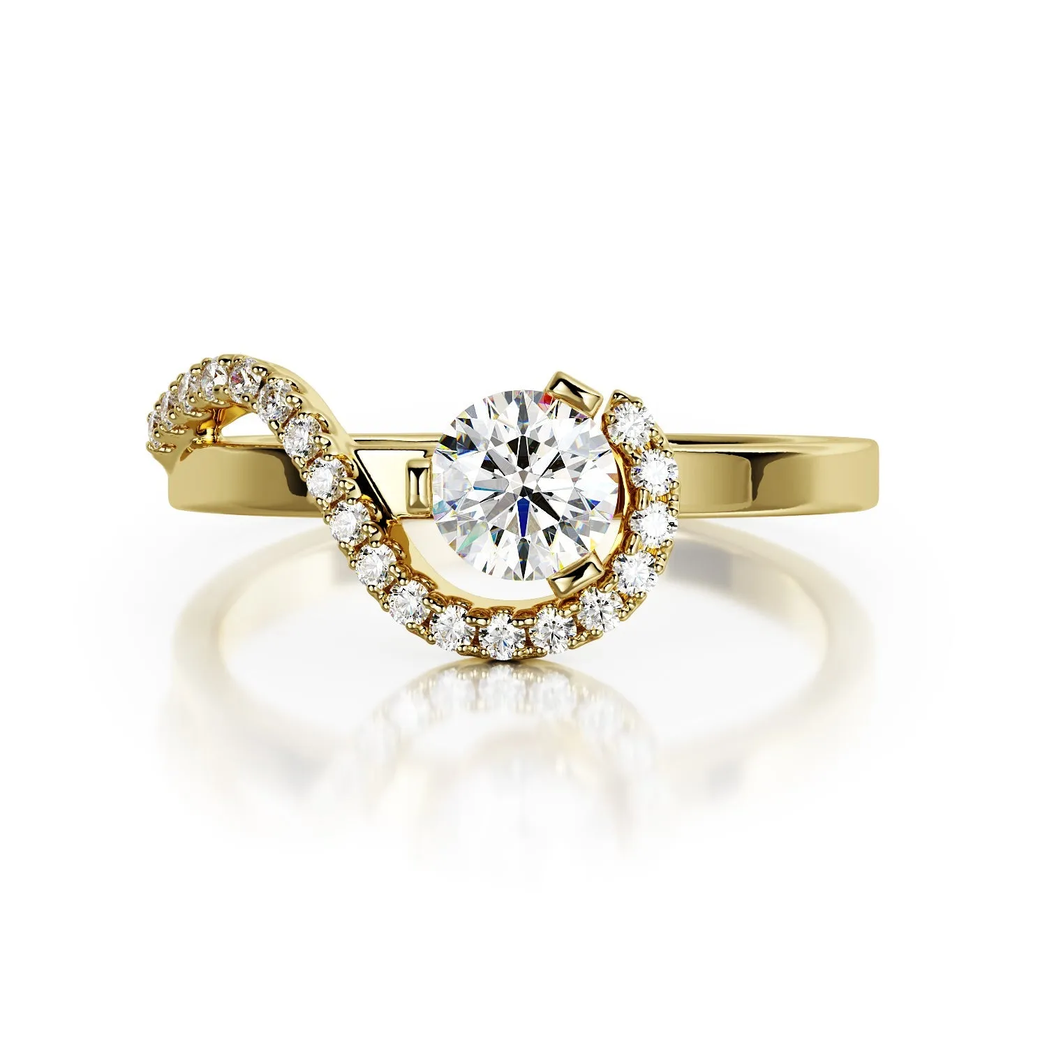 Blinding Sun Wave Natural Round  Diamond Engagement Ring