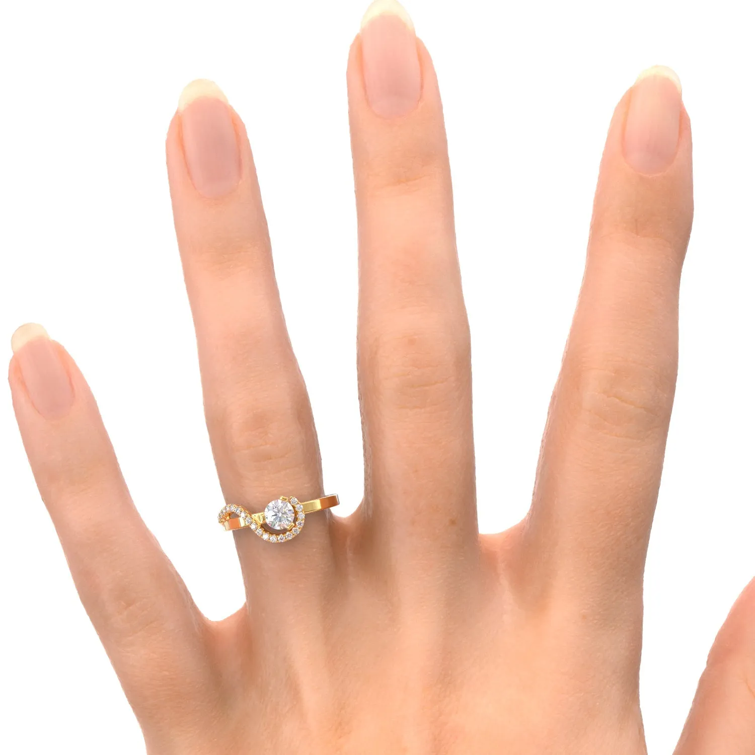 Blinding Sun Wave Natural Round  Diamond Engagement Ring