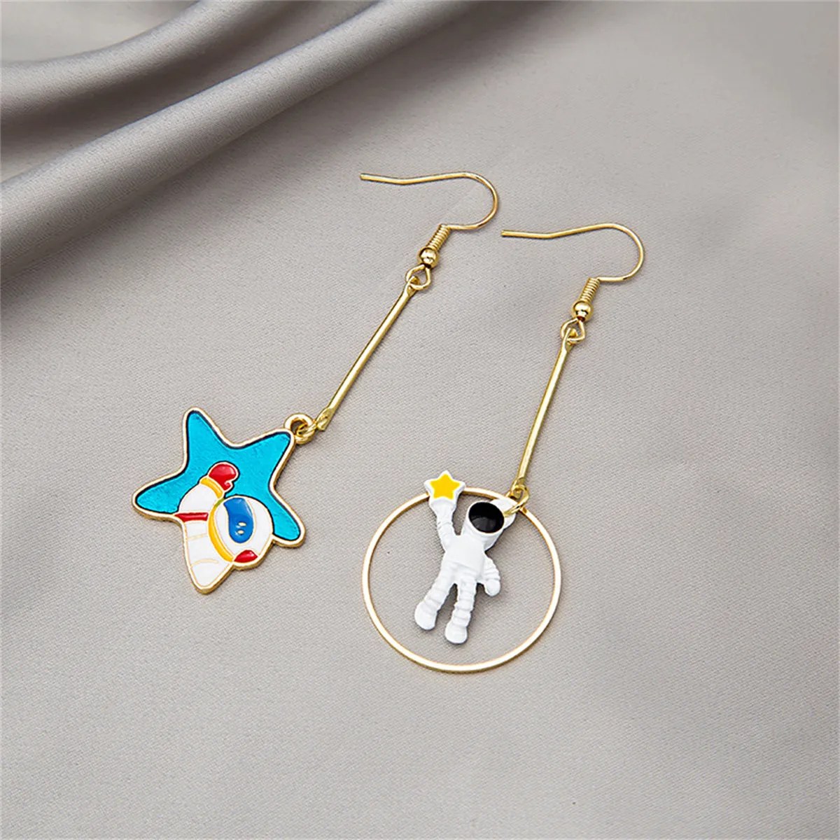 Blue Enamel & 18K Gold-Plated Star Astronaut Drop Earrings