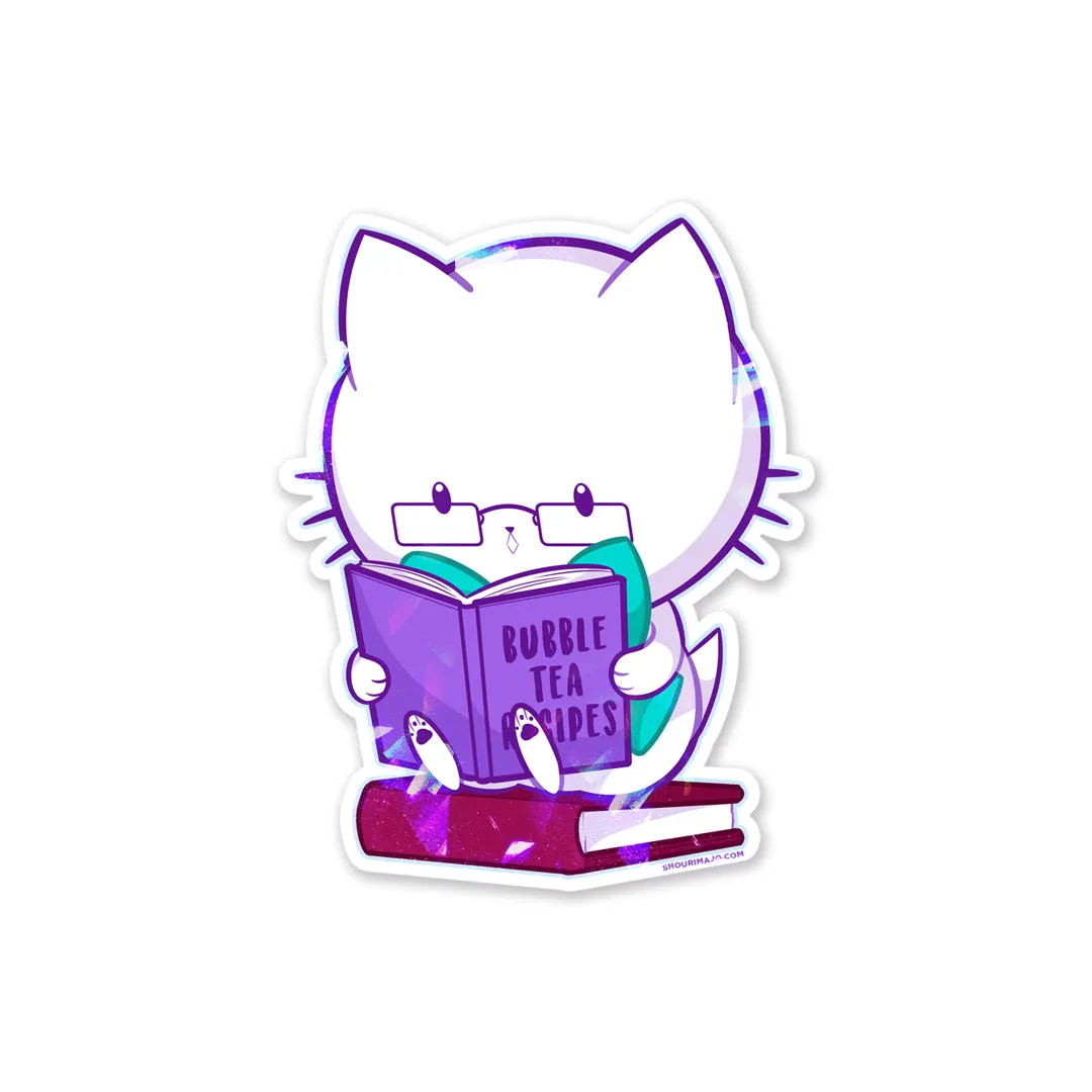 Bubble Kittea Reading Sparkly Sticker