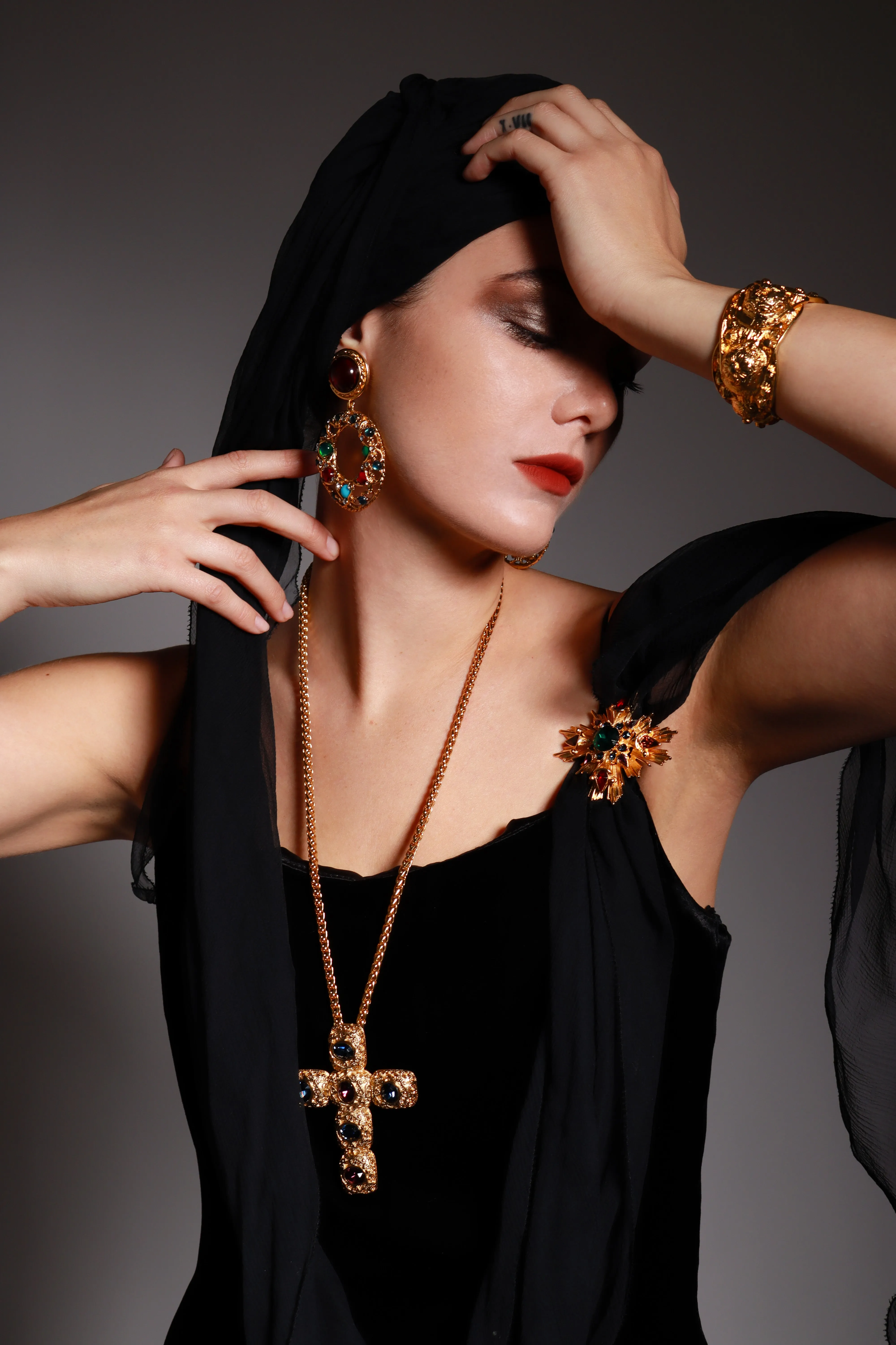 Byzantine Crystal Cross Pendant Necklace