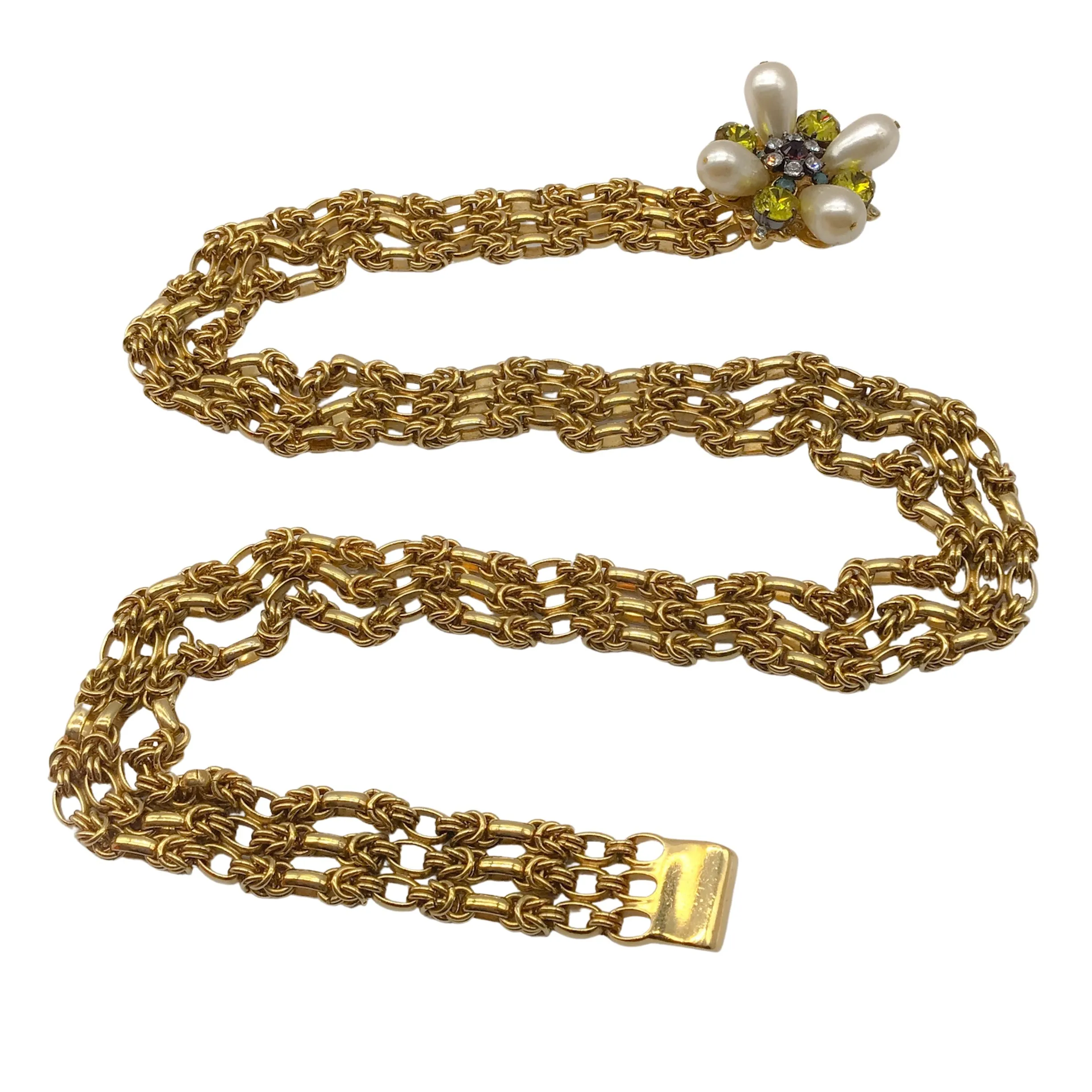 Chanel 2005 Bejeweled Pearl Embellished Gold Chain Belt