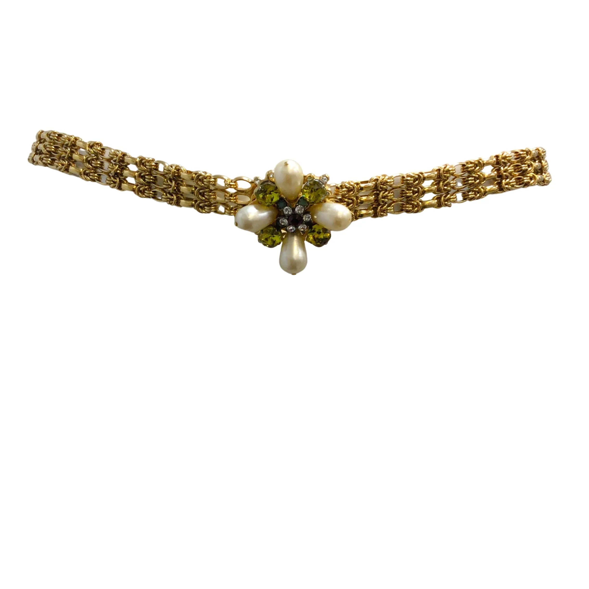 Chanel 2005 Bejeweled Pearl Embellished Gold Chain Belt