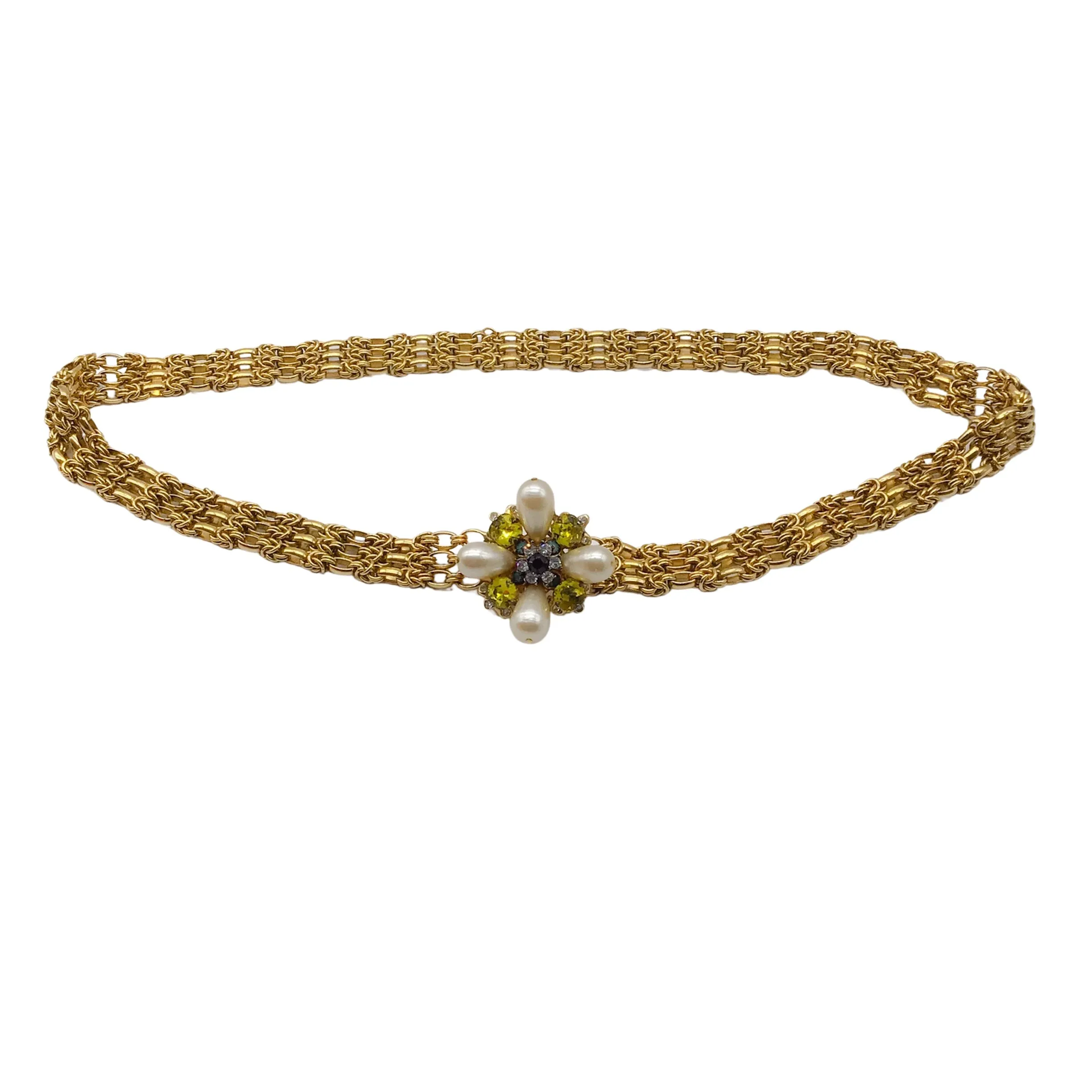 Chanel 2005 Bejeweled Pearl Embellished Gold Chain Belt