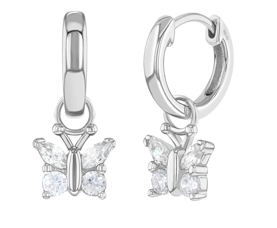 Children's Earrings:  Sterling Silver Hoops with AAA CZ Butterflies