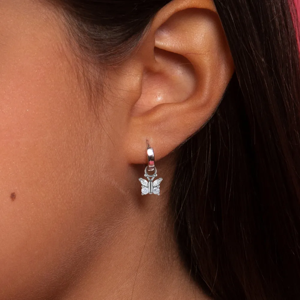 Children's Earrings:  Sterling Silver Hoops with AAA CZ Butterflies
