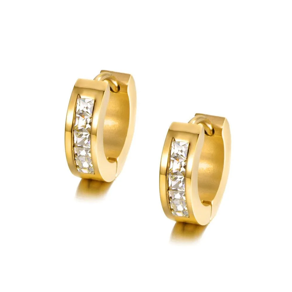 Children's Earrings:  Surgical Steel, Gold IP, AAA Clear CZ Huggies Ages 6 - Teens