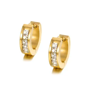 Children's Earrings:  Surgical Steel, Gold IP, AAA Clear CZ Huggies Ages 6 - Teens