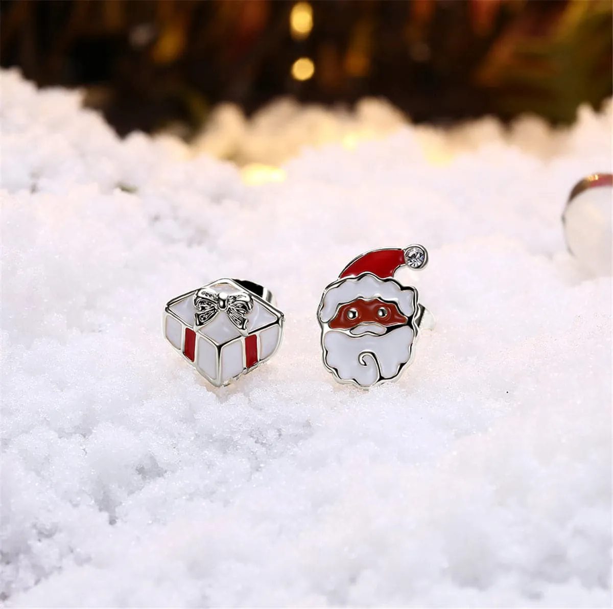 Christmas Gift & Santa Claus Silver-Plated Stud Earrings