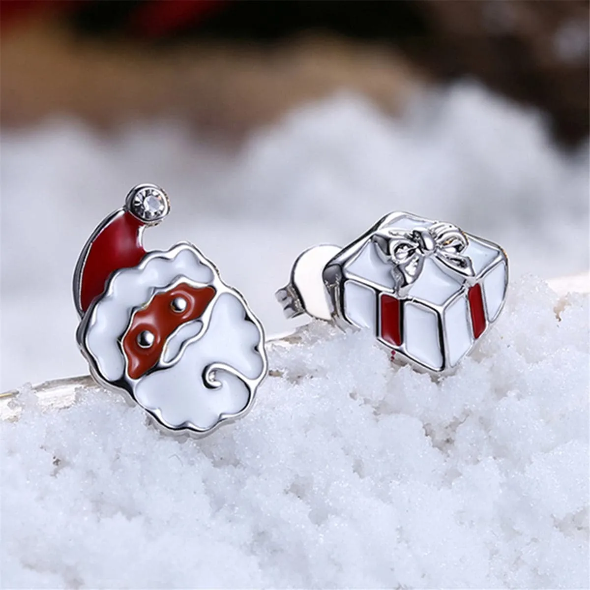 Christmas Gift & Santa Claus Silver-Plated Stud Earrings