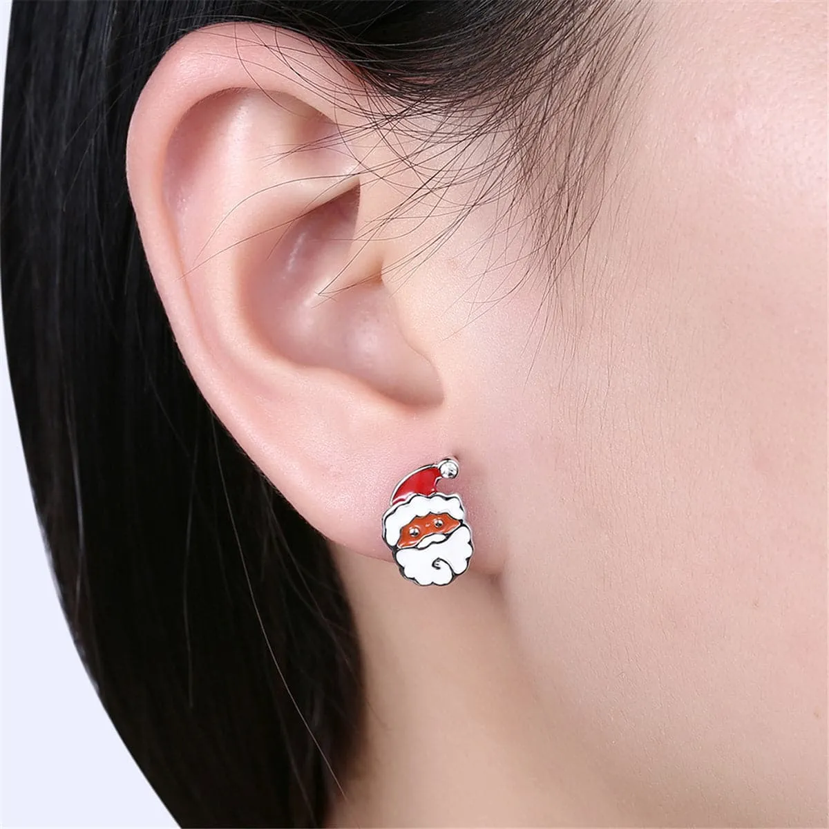 Christmas Gift & Santa Claus Silver-Plated Stud Earrings