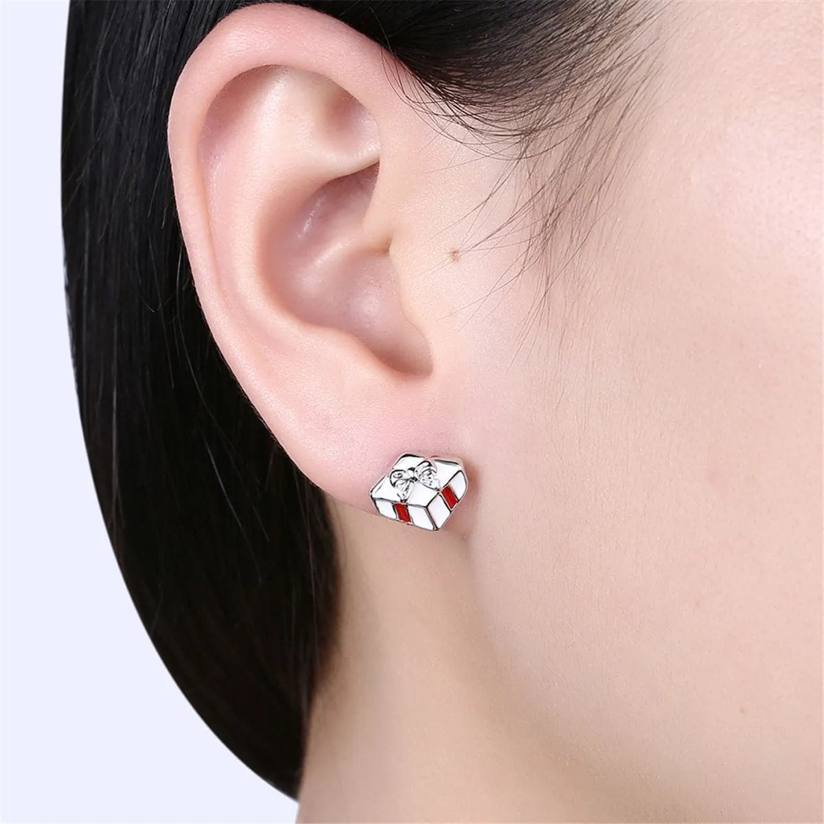 Christmas Gift & Santa Claus Silver-Plated Stud Earrings