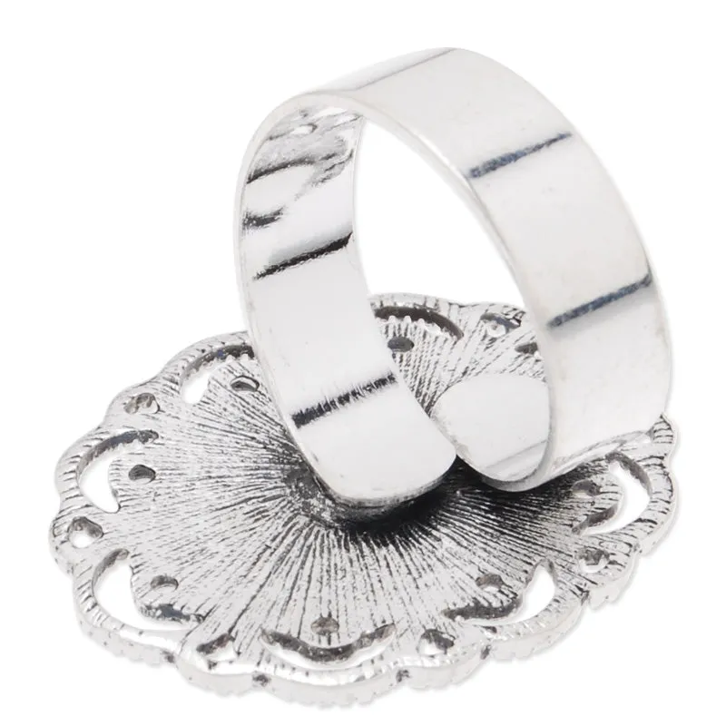 Circle Adjustable Ring with 13x18MM Oval Ornate Bezel l,Antique Silver,zinc alloy filled,20pcs/lot