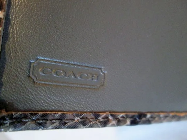 COACH Snakeskin Python Leather Bifold Change Purse Wallet Pouch BROWN Buckle