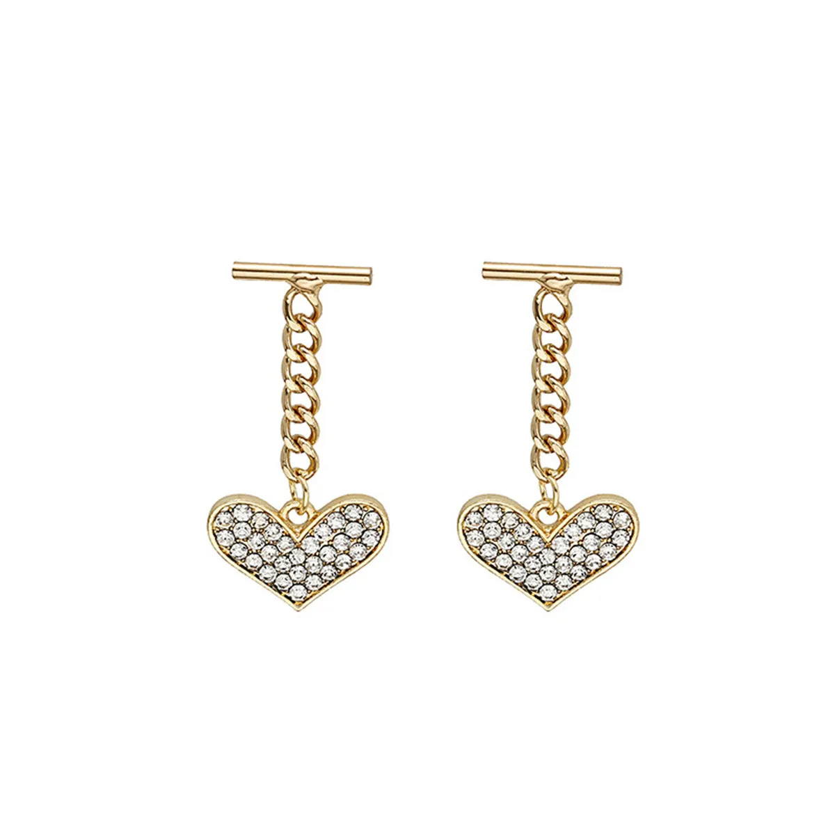 Cubic Zirconia & 18K Gold-Plated Cable Chain Heart Drop Earrings