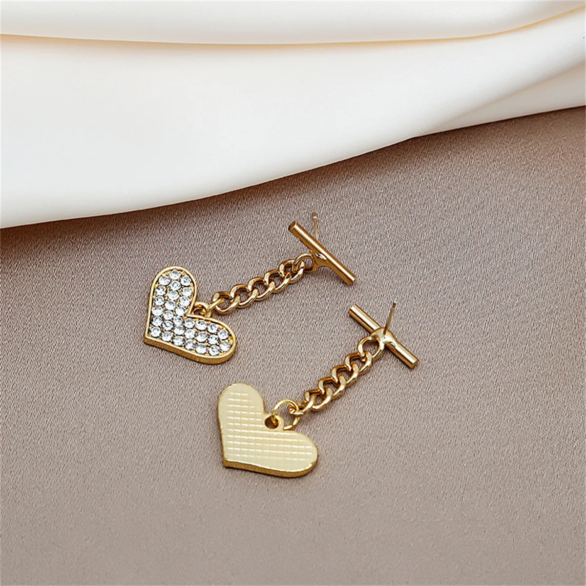 Cubic Zirconia & 18K Gold-Plated Cable Chain Heart Drop Earrings