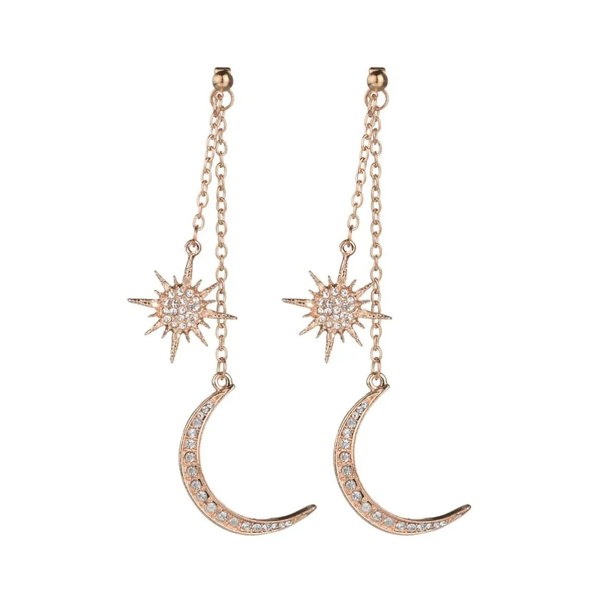 Cubic Zirconia & 18K Gold-Plated Hanging Moon Star Drop Earrings