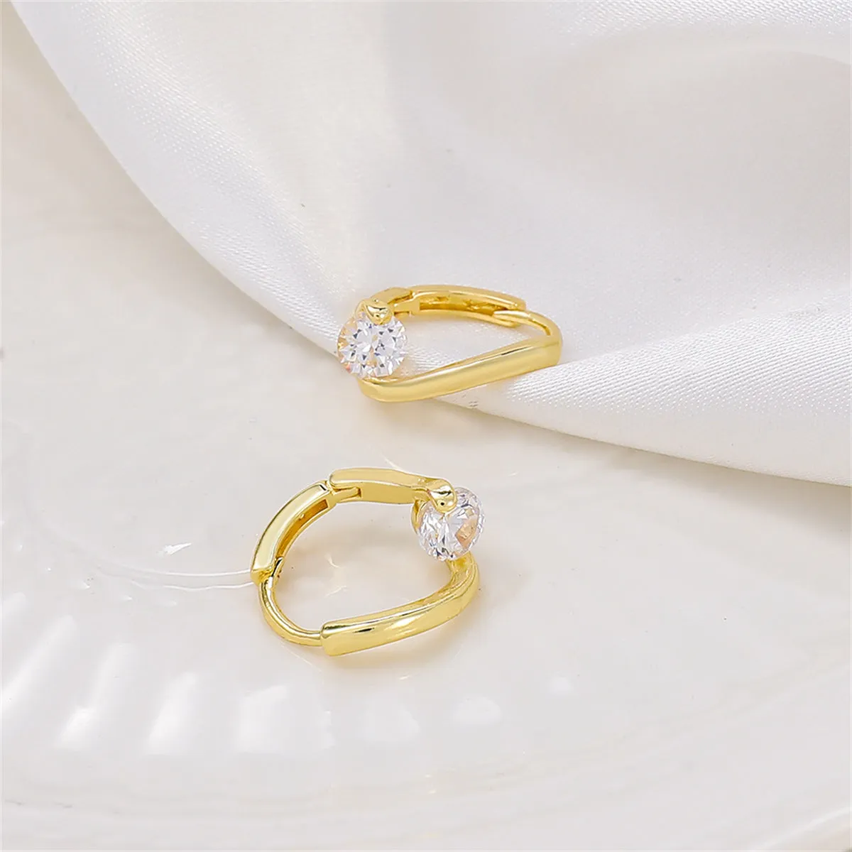Cubic Zirconia & 18K Gold-Plated Huggie Earrings