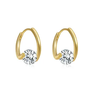 Cubic Zirconia & 18K Gold-Plated Huggie Earrings