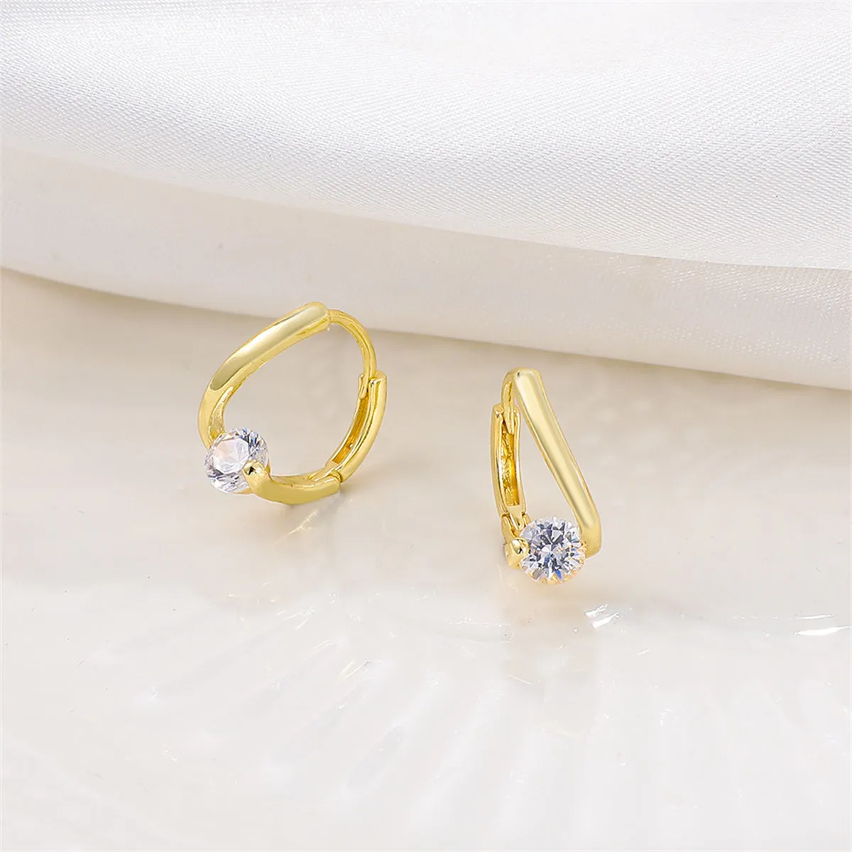 Cubic Zirconia & 18K Gold-Plated Huggie Earrings