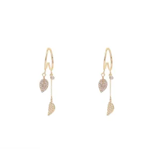 Cubic Zirconia & 18K Gold-Plated Leaves Huggie Earrings
