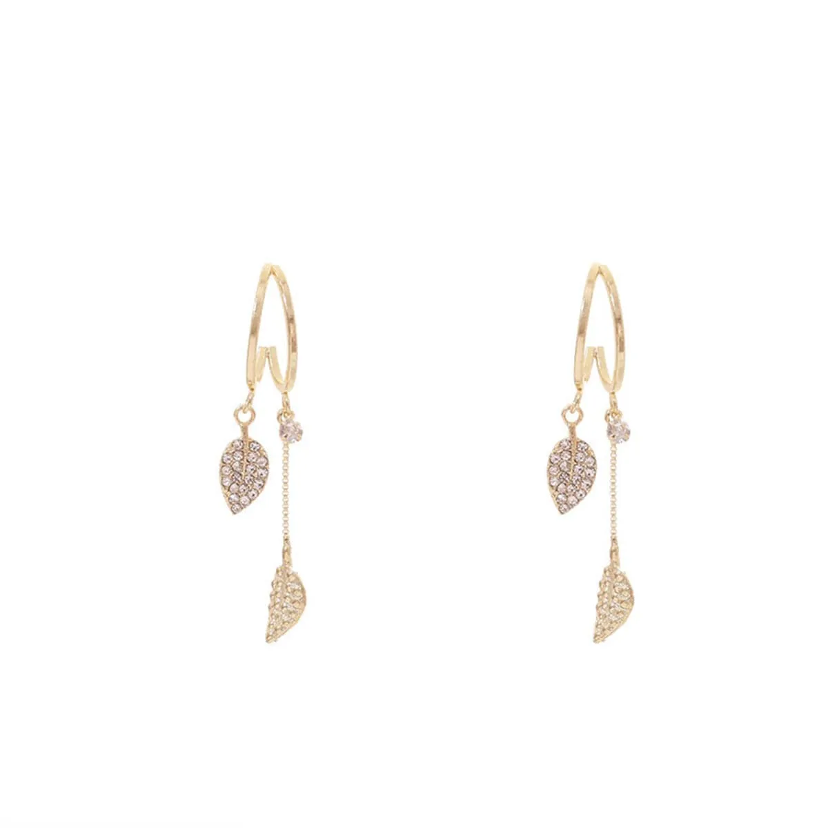Cubic Zirconia & 18K Gold-Plated Leaves Huggie Earrings