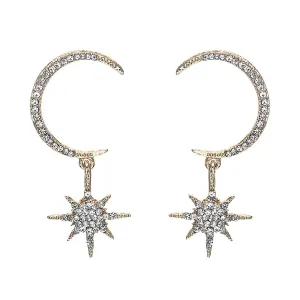 Cubic Zirconia & 18K Gold-Plated Moon & Star Dangle Earrings