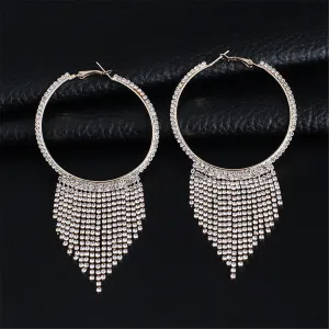 Cubic Zirconia & 18K Gold-Plated Tassel Hoop Earrings