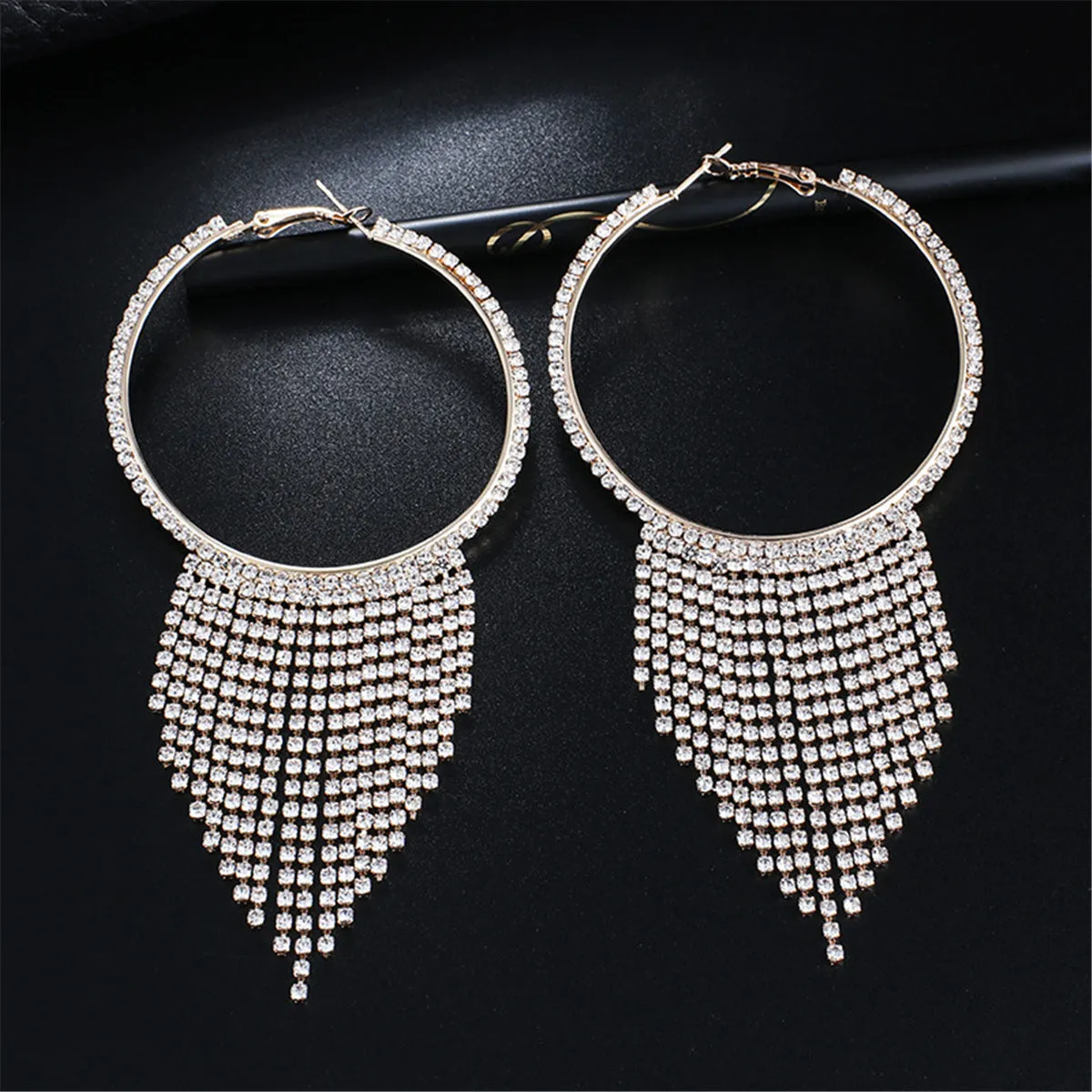 Cubic Zirconia & 18K Gold-Plated Tassel Hoop Earrings