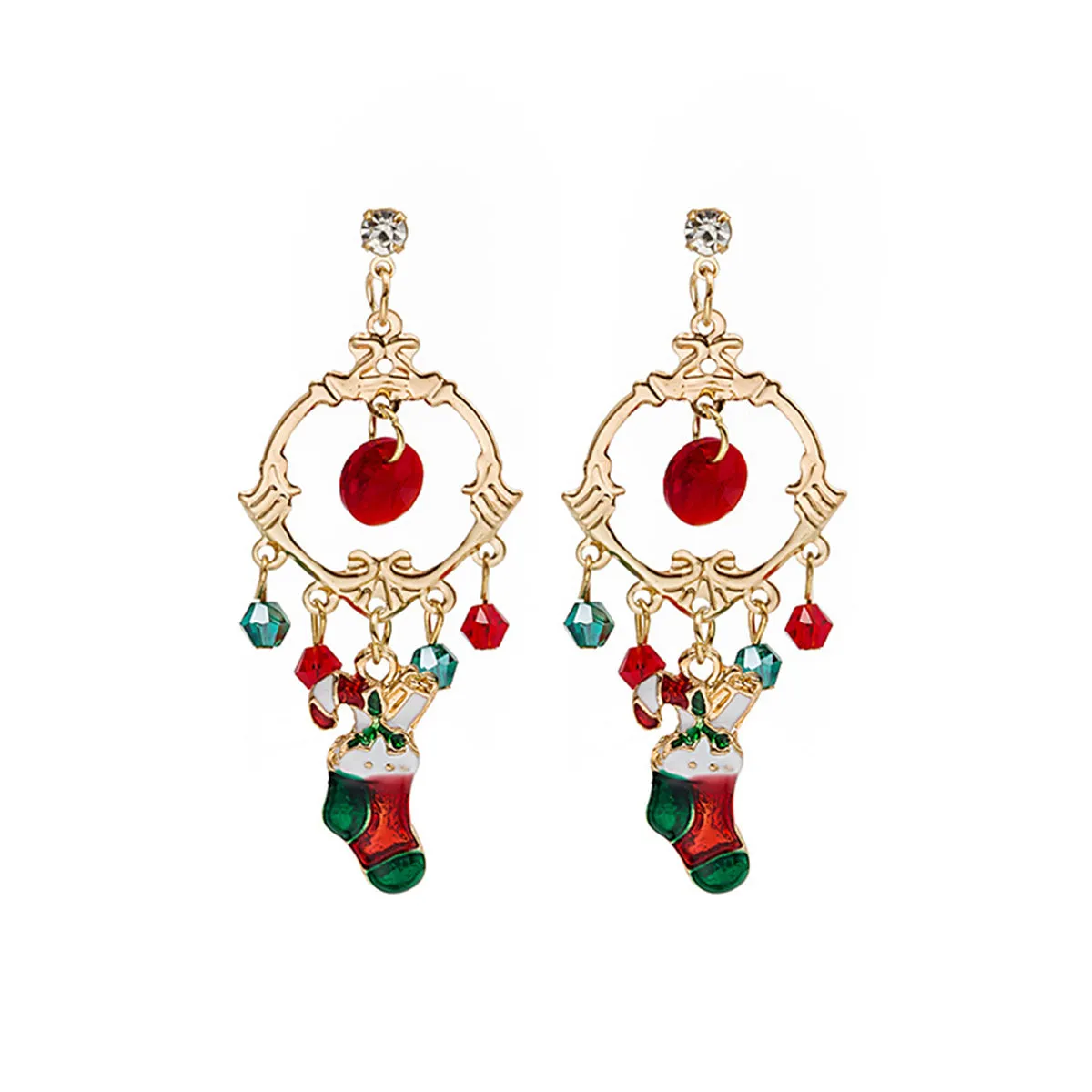 Cubic Zirconia & Acrylic Enamel 18K Gold-Plated Boot Drop Earrings