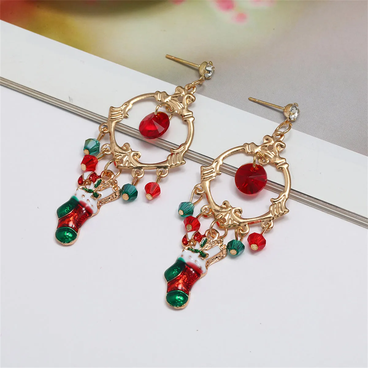 Cubic Zirconia & Acrylic Enamel 18K Gold-Plated Boot Drop Earrings