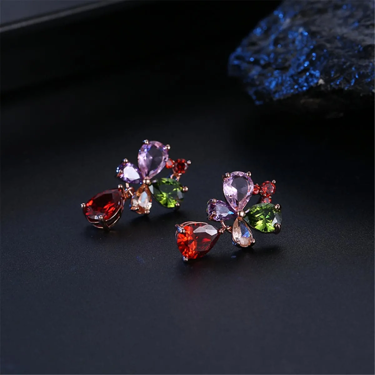 Cubic Zirconia & Crystal 18K Rose Gold-Plated Butterfly Teardrop Earrings
