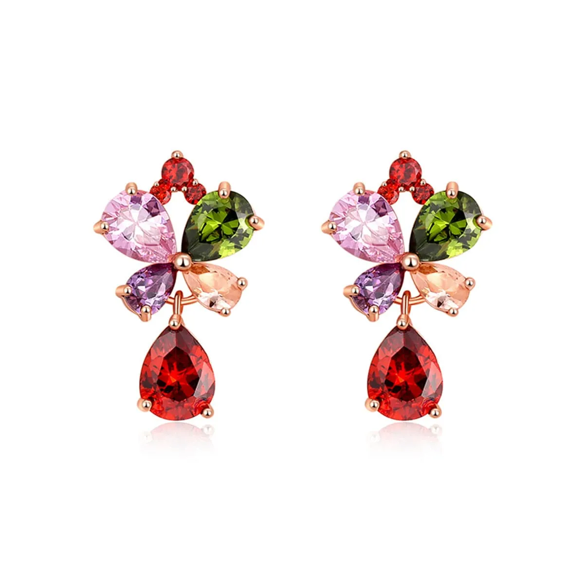 Cubic Zirconia & Crystal 18K Rose Gold-Plated Butterfly Teardrop Earrings